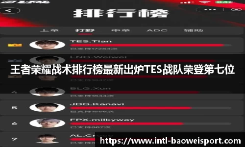 王者荣耀战术排行榜最新出炉TES战队荣登第七位